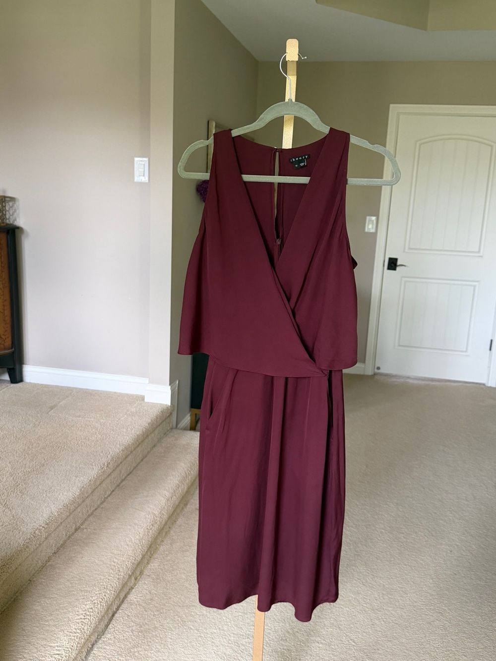 Theory Sleeveless Wrap Midi Dress in Burgundy
